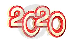 2020 symbol, icon or button isolated on white background, represents the new year 2020, three-dimensional rendering, 3D