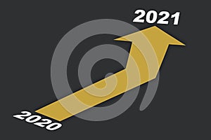 2020 to 2021 and three yellow arrow on grey background