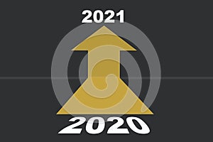 2020 to 2021 and three yellow arrow on grey background