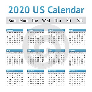 2020 US American English Calendar