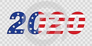 2020 USA Presidential election. Vote icon . 2020 number with american flag. Election voting poster United States of America