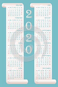 2020 wall calendar on two parchments