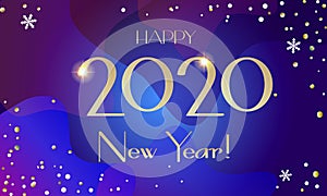 2020 Winter Happy New Year and Christmas symbols and icons on abstract blue fluid colorful shapes and lines background
