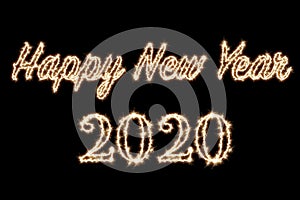 2020 written with Sparkle firework on black background, happy new year 2019 concept