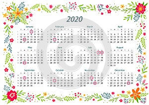 2020 year calendar - Vector