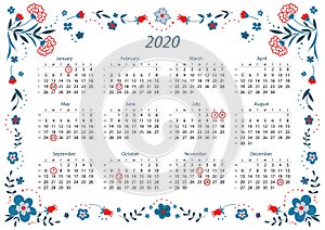 2020 year calendar - Vector