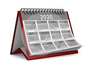 2020 year calendar on white background. Isolated 3D illustration