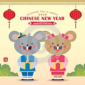 2020 Year of the rat - cartoon mouse couple in flat design