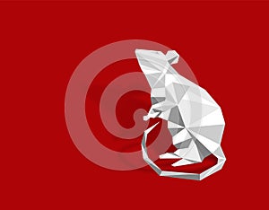 2020 Year of the White Rat on the Chinese Calendar. Origami white rat made of paper. illustration