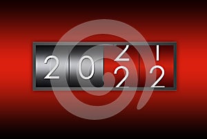 2021 2022 countdown timer isolated on red and black background. Happy new year and Merry christmas