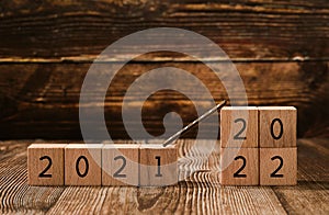 2021 and 2022 on wooden cubes - new year concept