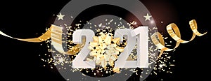 2021 21 new year  golden luxury ribbon and white numbers isolated in  black background - 3d rendering