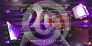 2021. 3D illustration polygonal number with blurred lines and defocus  effects on dark. Futuristic concept in geometric style