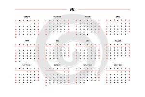 2021 calendar in classic strict style. Monthly calendar minimalism restrained design for business printed products. Week starts on