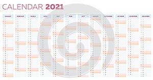 The 2021 calendar planner template with vertical monthly columns