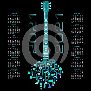 2021 Calendar with a whimsical guitar background