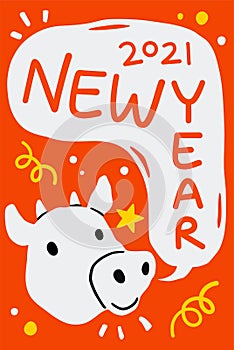 2021. cow or ox zodiac Chinese symbol of new 2021 year. Happy Chinese new year greeting card.