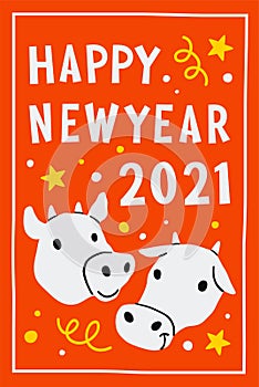 2021. cow or ox zodiac Chinese symbol of new 2021 year. Happy Chinese new year greeting card.