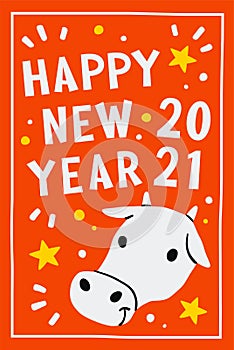 2021. cow or ox zodiac Chinese symbol of new 2021 year. Happy Chinese new year greeting card.