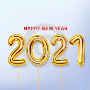 2021 Happy New Year background. Gold realistic 3d balloons foil metallic numbers. Vector illustration celebrate festive