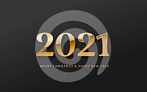 2021 Happy New Year Banner logo. Greeting design with golden number of year on a abstract black background. Design for