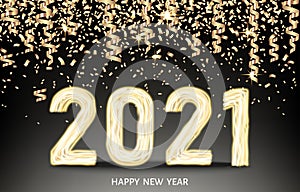 2021 happy New Year black background with golden neon number