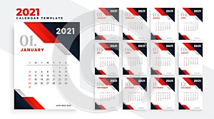 2021 happy new year calendar design in red business style