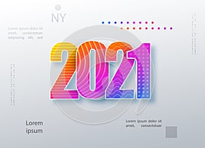 2021 Happy New Year colored logo text design. Cover of business diary for 2021 with wishes. Brochure design template