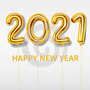 2021 Happy New Year decoration holiday background. Gold realistic 3d balloons foil metallic numbers. Vector illustration