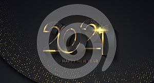 2021 Happy new year greeting banner. Happy New Year 2021 Shining background. Holiday vector illustration of black numbers
