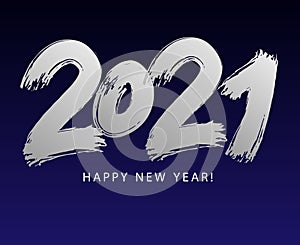 2021 Happy New Year hand drawn lettering. Winter holiday greeting card. Design template for poster, banner or greeting