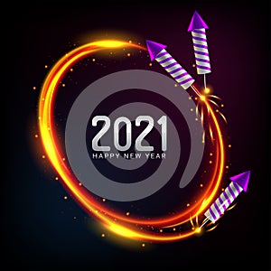 2021 Happy New Year illustration with sparkling firework rockets