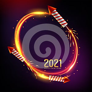 2021 Happy New Year illustration with sparkling firework rockets