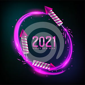 2021 Happy New Year illustration with sparkling firework rockets