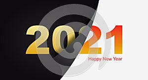 2021 Happy New Year luxury holiday banner with handwritten inscription Happy New Year. Minimalistic text template. Happy new year