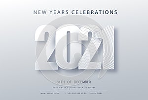 2021 Happy New Year. Paper 3d numbers on white abstract topography background. Vector holiday illustration. Festive