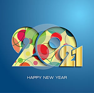 2021 happy new year text design on blue background. Creative design for your greetings card, flyers, invitation, poster, brochure