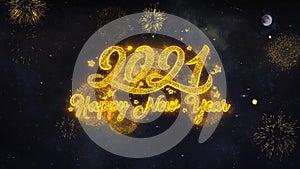 2021 Happy New Year Text Wishes Reveal From Firework Particles Greeting card.