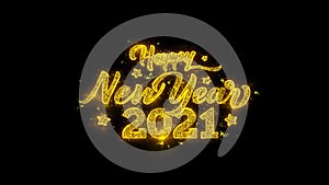 2021 happy new year typography written with golden particles sparks fireworks