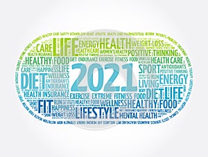 2021 health and sport goals word cloud, concept background