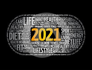 2021 health and sport goals word cloud, concept background