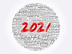 2021 health and sport goals word cloud, motivation concept