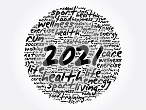 2021 health and sport goals word cloud, motivation concept