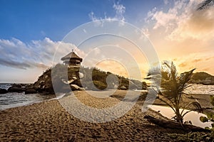 2021 March 10, Tayrona natural national park named Parque Natural Tayrona in Sierra Nevada, Colombia. Sunset  landscape picture of