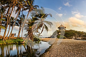 2021 March 10, Tayrona natural national park named Parque Natural Tayrona in Sierra Nevada, Colombia. Sunset  landscape picture of