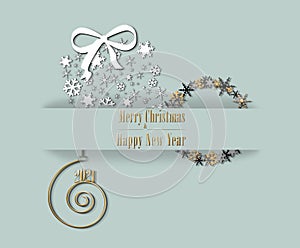 2021 Merry Christmas and Happy New year card in pastel colour