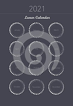 2021 moon phases calendar vector on dark grey