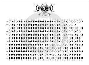 2021 moon phases calendar white astronomy vector chart