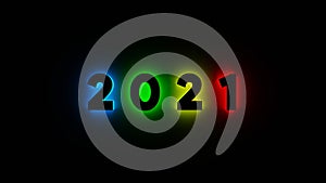 2021 neon text. Happy 2021 new year neon banner colorful. Simple Illustration . 3d illustration rendering