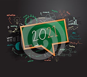 2021 new year business success strategy plan idea on speech bubbles blackboard